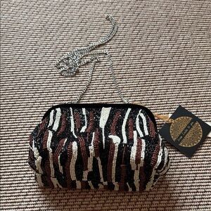 NWT Beaded Clutch with Chain Strap